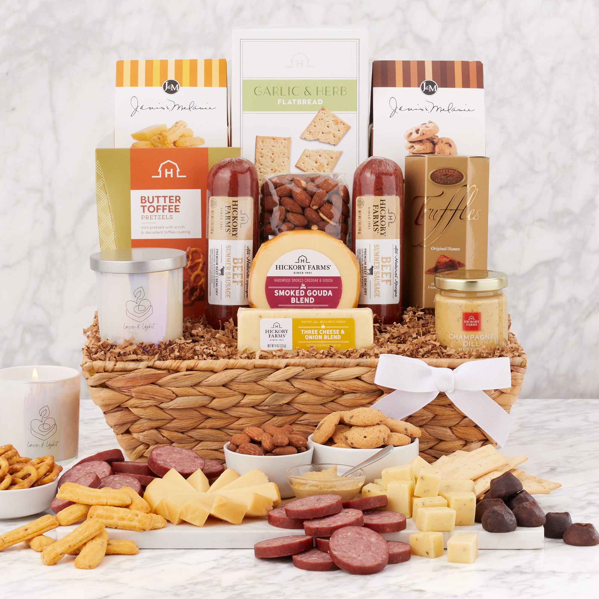 Hickory Farms Love & Light Gift Basket​, 12 pieces | Premium Summer Sausage Gift Set