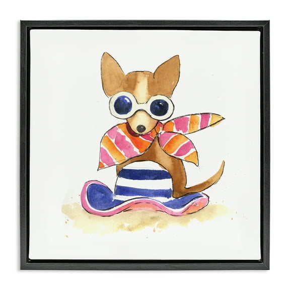 Stupell Industries Sandy Dog on Beach Animals Painting Black Floater Framed Canvas Art Print Wall Art, 18 x 18