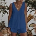 thumbnail image 2 of Mujeres Casual Verano Cuello en V Sólido Sin mangas Tops y pantalones cortos Conjunto de dos piezas Traje Wmkox8yi  bvn1145, 2 of 8