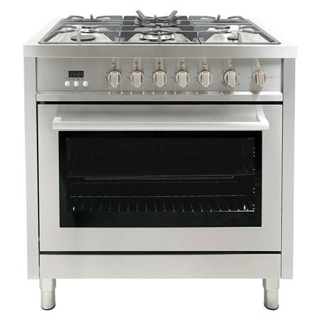 Cosmo 36 in. 3.8 cu. ft. Gas Range with Oven and 5 Burner Cooktop with Heavy Duty Cast Iron Grates and 4 Legs in Stainless