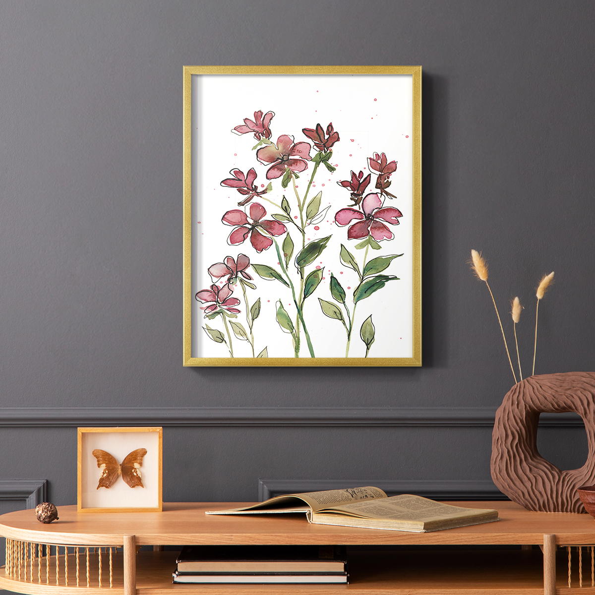 Watercolor Floral Stems II Framed Print in Gold Solid Wood 8 x 10 Framed Print