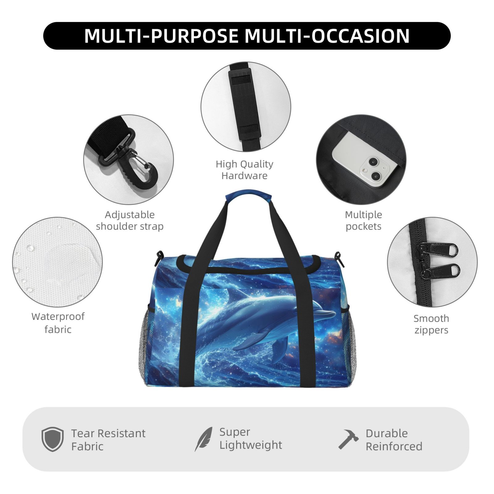 Fuzoiu Beautiful Ocean Dolphin Print Travel Duffle Bag,Carry On Tote Bags,Duffel Bag,Sport Gym Bag, Hospital Bag for Labor and Delivery, Overnight Bag,Luggage Bag