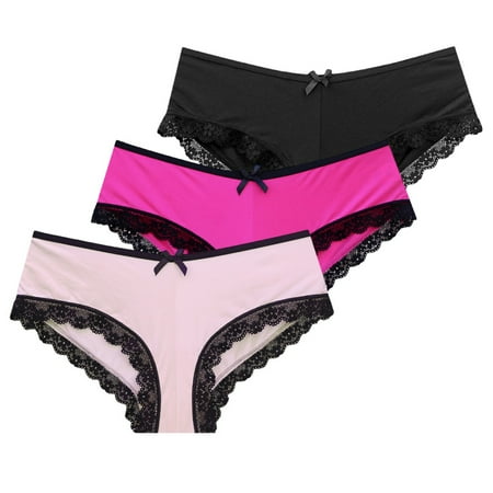 

3Pack Women Lace Trim Panties Floral Lace Underwear Plus Size Hipster Panty for Ladies Breathable Soft Stretch Panty Underpants