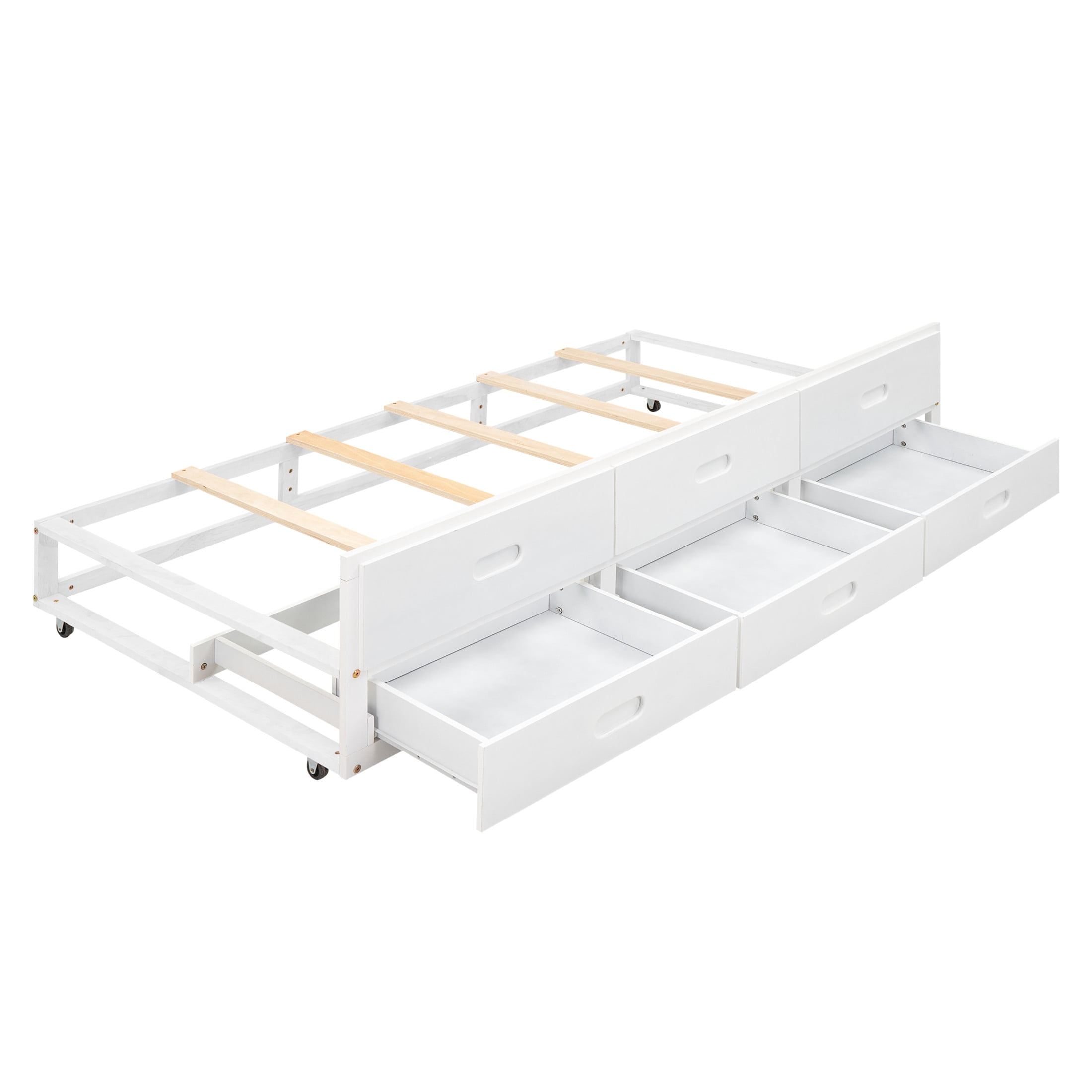 Noble House Nerissa Full Platform Bed with Bookcase Headboard, USB Ports, Extra Trundle and Storage Drawers, White