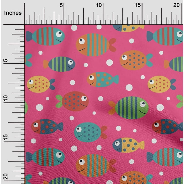 oneOone Cotton Poplin Pink Fabric Dot & Fish Artistic Fabric For Sewing Printed Craft Fabric By The Yard 56 Inch Wide