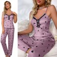 thumbnail image 2 of FUNDUFI Women Sexy V Neck Pajamas Comfortable Home Button Spaghetti Straps Lace Trousers Sleepwear Pyjamas Cozy Night-clothes, 2 of 9