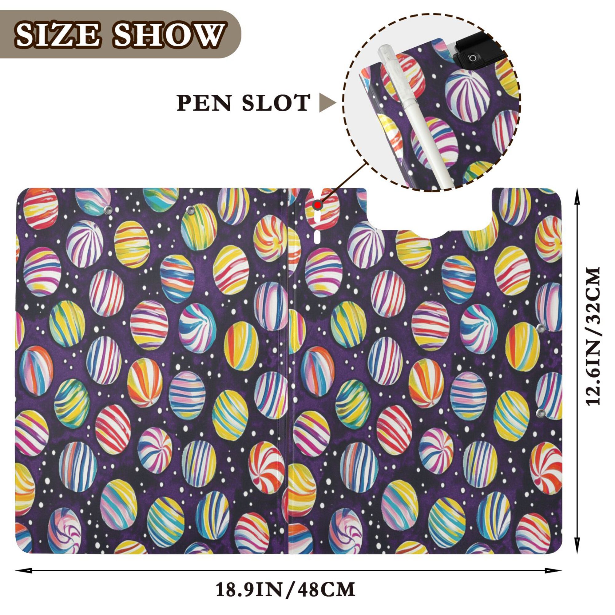 FORMRS A4 Clipboard Folder with Pen Holder Horizontal Foldable School Office Binder, Colorful Candies