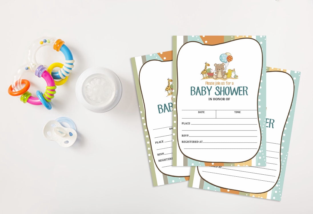 Inkdotpot 30Jungle Animals Baby Shower Invitation Cards Gender Neutral Fill In Blank Invites