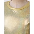 thumbnail image 5 of Yartina Kids Girls Shiny Metallic Jazz Hip Hop Dance T-Shirt Long Sleeve Loose Tops for Stage Club Gold 180, 5 of 7