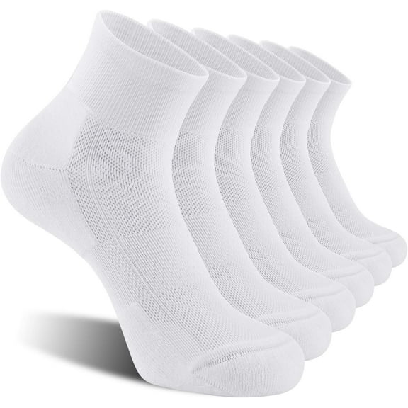 6 Pack Men's Ankle Socks with Cushion, Sport Athletic Running Socks White 9-12