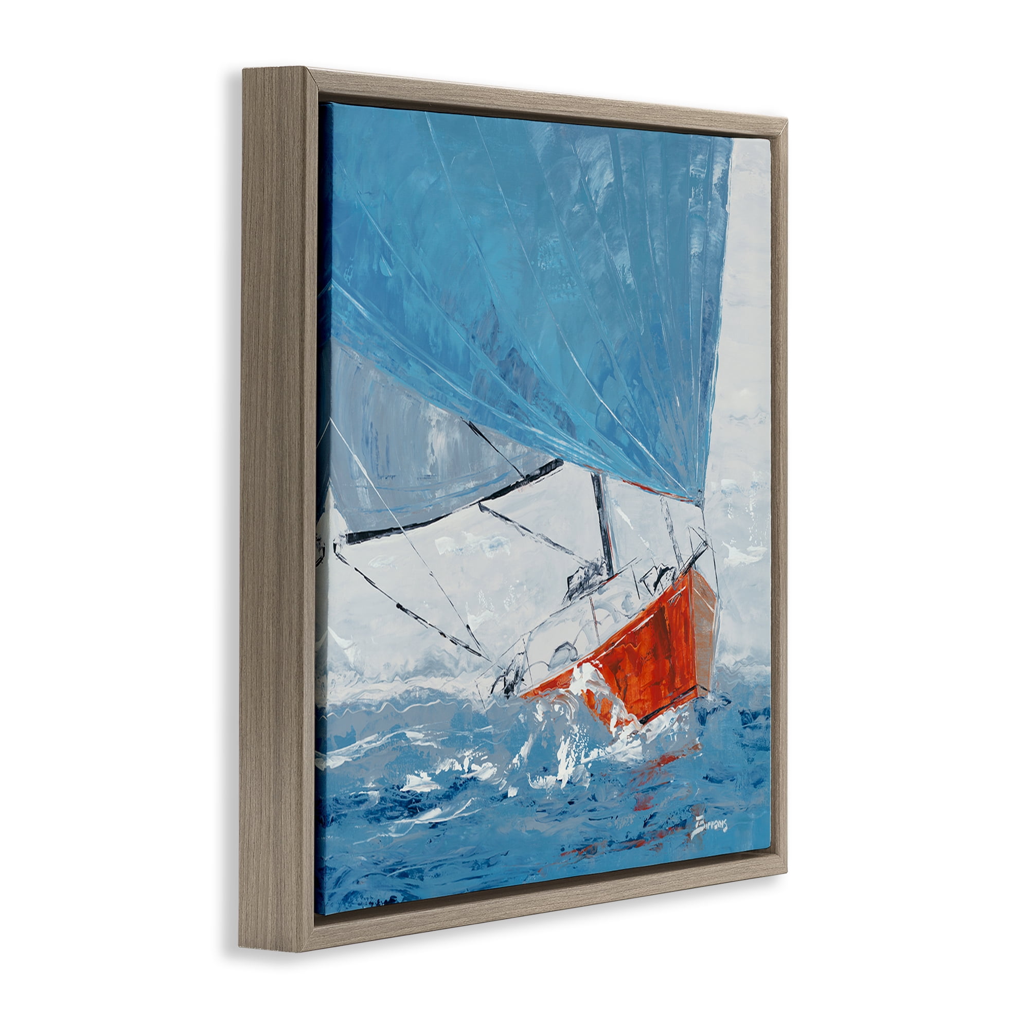 Stupell Industries Crashing Waves Against Boat Nautical & Beach Painting Brown Floater Framed Canvas Art Print Wall Art, 25 x 25