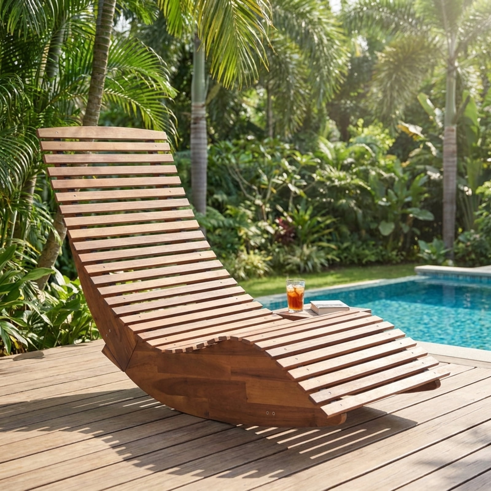 Biotree Outdoor Rocking Chair Acacia Wood Rocker with Widened Slatted Seat and High Back for Porch Patio and Garden as a Sturdy Wooden Rocking Chair, Natural
