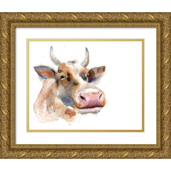 Shefranov, Olga 32x26 Gold Ornate Wood Framed with Double Matting Museum Art Print Titled - Cow II