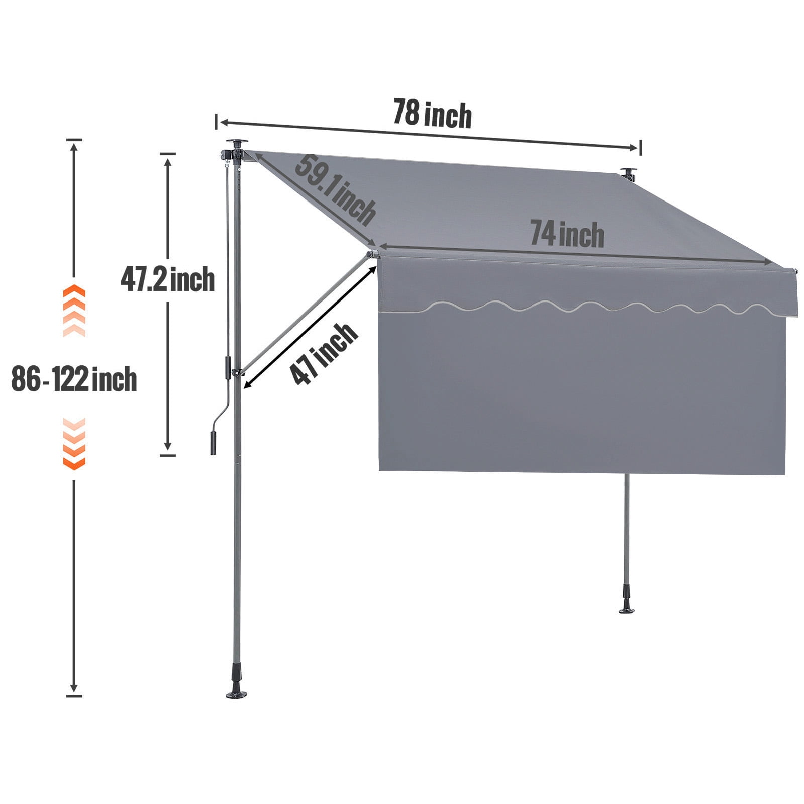 KFFKFF Hand-Operated Sunshade, 78" Exterior Pull-Out Terrace Sun Protection Cover, Modifiable Porch Door Window Shade with 39" Sun Block Curtain for Outdoor Space, Lawn, Veranda