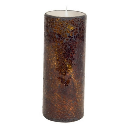 UPC 257554176808 product image for 4 Brown Glass Mosaic Flameless LED Lighted Pillar Candles with Moving Flames 8
