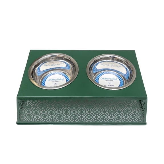 Country Living Elevated Dog Feeder with 2 Stainless Steel Bowls (32oz each) – Dark Green