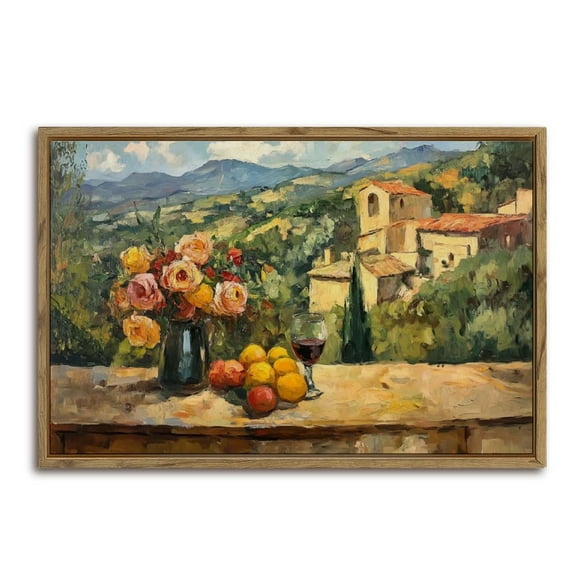 Tuscany Still Life Wine Horizontal Canvas Wall Art with Lightweight Foam Frame - Durable and Ready to Hang, Modern Decorative Print for Living Room, Bedroom, Or Office