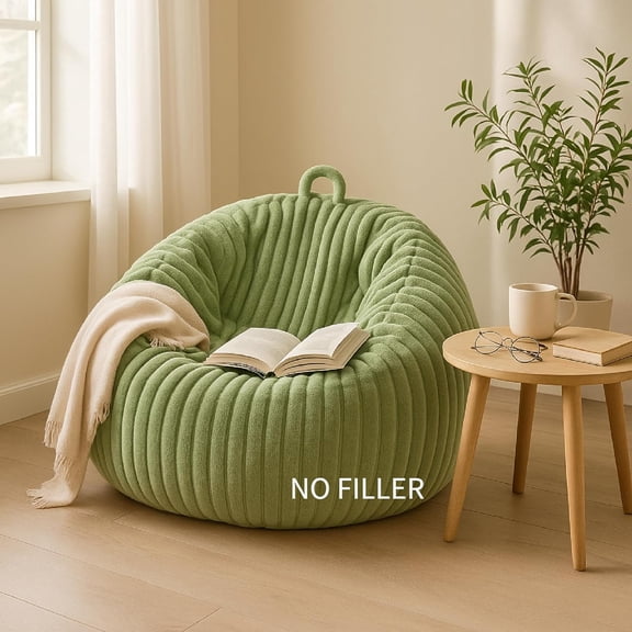 YANTONG Ribbed Rabbit Fur Stuffed Animal Storage Bean Bag Chair Cover (No Filler) Comfy Bean Bag Cover Without Filling or Home Bedroom Decor Organizing Plush Doll Textile Holder(Green,L)