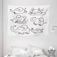 thumbnail image 1 of Nursery Tapestry, Cute Black and White Doodle Style Elephant Various States Running Sleeping Eating, Wall Hanging for Bedroom Living Room Dorm Decor, 80W X 60L Inches, Black White, by Ambesonne, 1 of 2