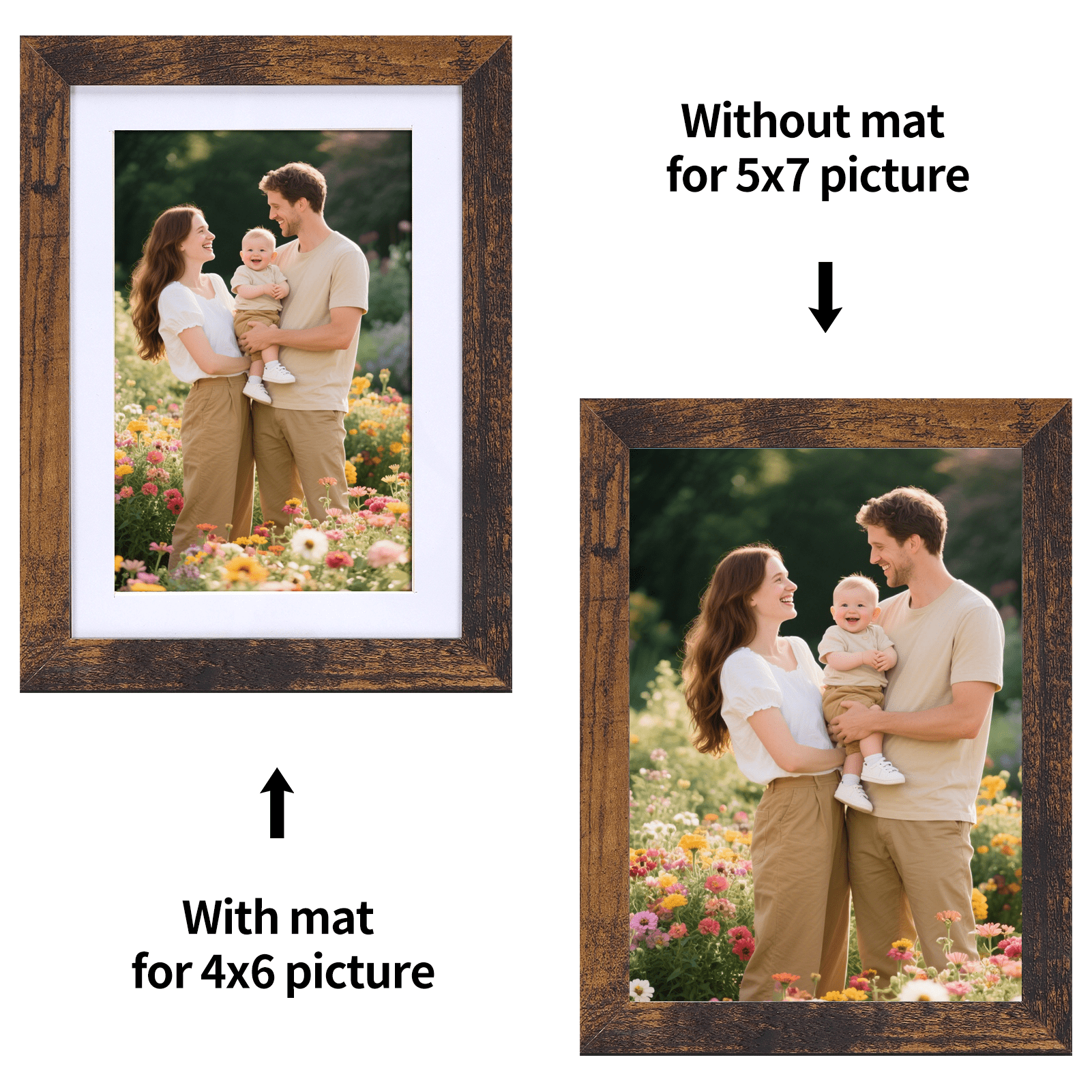 15 Pack 5x7 Picture Frames Matted to 4x6 Photos, Gallery Wall Picture Frame, Brown