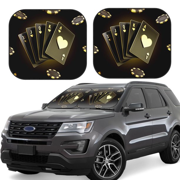 Balery Casino Cards 1 Parasol para parabrisas de coche de 2 piezas | Parasol plegable para parabrisas delantero de coche para la mayoría de sedanes-Medium