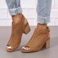 thumbnail image 2 of NOKIO Women Summer Solid Hook Loop Casual Hollow Out Open Toe Square Heels Comfortable Beach Shoes Sandals Shoes High Heel Fashion Sandal with Adjustable Ankle Strap, 2 of 7
