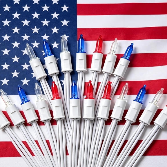 Beatineon Red White Blue String Lights IP68 Waterproof for 4th of July Patriotic Decor,70LED 23.3FT Patriotic Min Light,Plug in