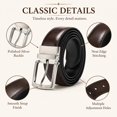 thumbnail image 3 of Men's Reversible Genuine Leather Belt, 1.38" Wide 2-in-1 Dress Belt with 360° Rotating Pin Buckle, Adjustable Business Casual Belt, Blue Brown Coffee, Sizes 33"-43" - TRISJEM, 3 of 7