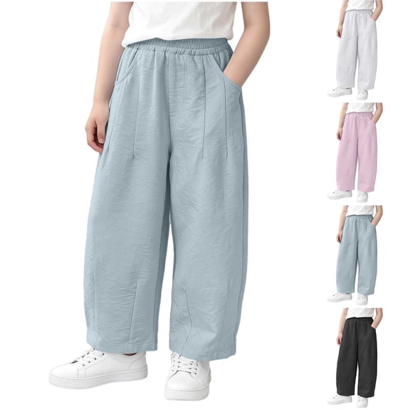 Agkizg Kids Solid Pants with Pockets Elastic Waist Casual Comfortable Pants for Boys Girls, Sizes 3-4 Years
