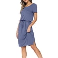thumbnail image 3 of CALIPESSA Women Summer Solid Casual Hide Belly Drawstring Knee Length Dress, 3 of 5