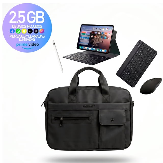Combo Oficina Móvil 7 en 1 | Tablet 10.1" | 8GB RAM 256GB | Red 4G + SIM con Datos Incluidos + Mochila Ejecutiva + Kit Productivity