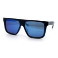 thumbnail image 4 of Mens Mirrored Lens 90s Flat Top Horn Rim Plastic Urban Sunglasses [Shiny Black - Blue Mirror], 4 of 8