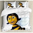 thumbnail image 1 of Queen Bee King Size Duvet Cover Set, Digitally Constructed 3D Queen Bee Crown Mother of Colony, Decorative 3 Piece Bedding Set with 2 Pillow Shams, Royal Blue Earth Yellow Sephia, by Ambesonne, 1 of 3