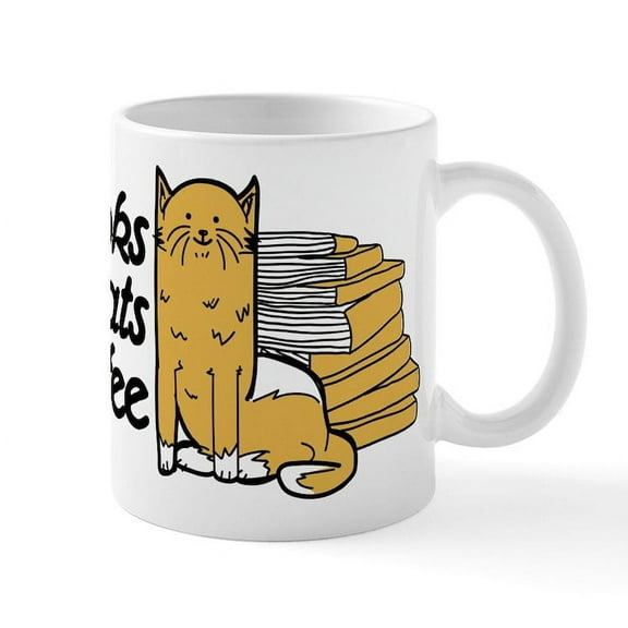 CafePress - Books & Cats & Coffee Mug - 11 oz Ceramic Mug - Novelty Coffee Tea Cup