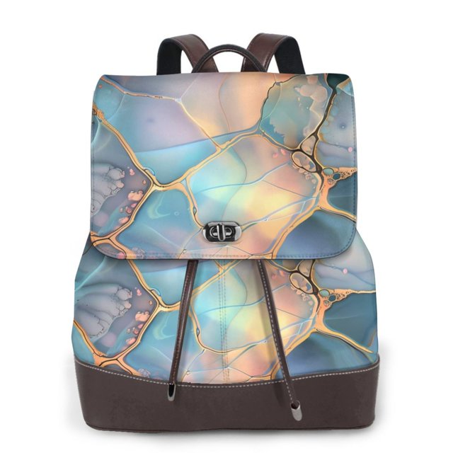 Disketp Pastel Abstract Fluid Art Mochila de Cuero para Mujer, Bolso de Espalda Antirrobo con Estilo para Viaje, Trabajo y Uso Diario