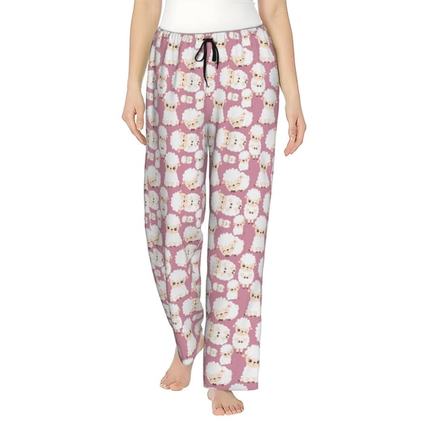 Balery Cartoon Sheep Pantalones de pijama para mujer, pijamas ultraligeros, pantalones de estar por casa-Small