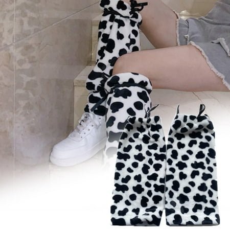 

SPRING PARK 1 Pair Womens Cow Pattern Plush Winter Cotton Warm Knitted Long Leg Thick Warmers Socks Thigh High Socks