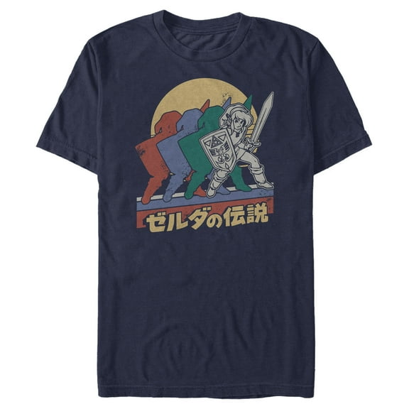 Men's Nintendo Zelda Retro Link Kanji Portrait  Graphic Tee Navy Blue Medium