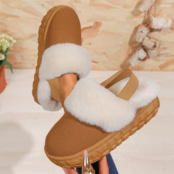 Gamivast Fuzzy Slippers for Women Memory Foam House Shoes with Non-Slip Warm Winter Slip-on Platformed Faux Collar Bedroom Slipper for Indoor & Outdoor Comfort