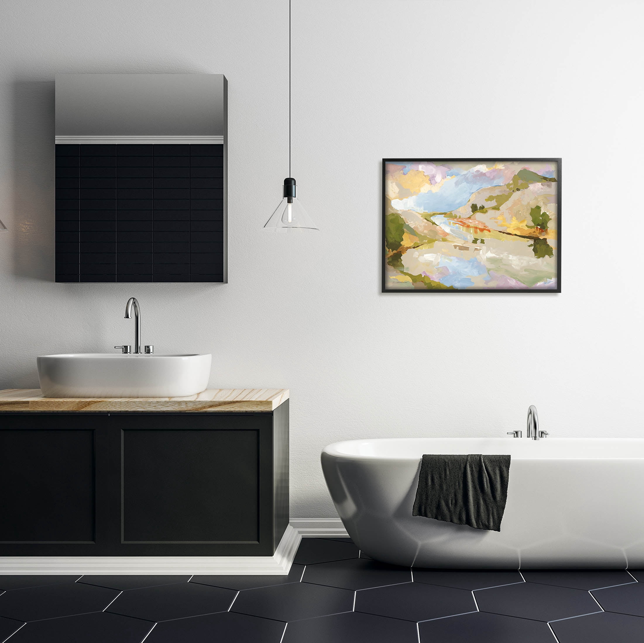 Stupell Industries Abstract Mountain Reflection Painting Painting Black Framed Art Print Wall Art, Design by Trevor Copenhaver