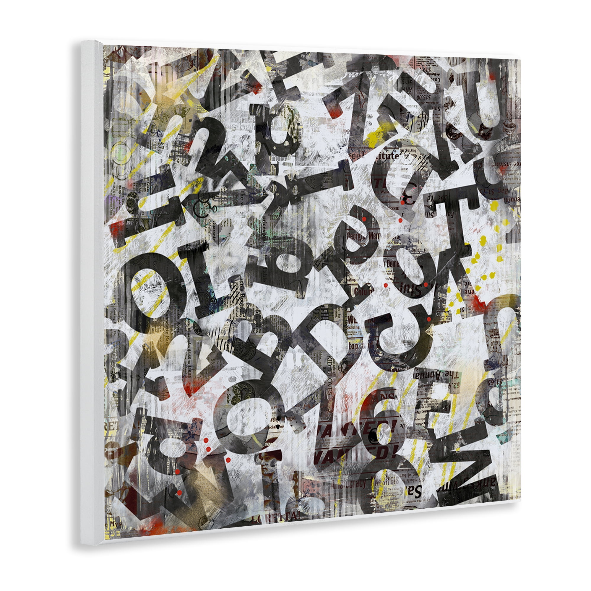Stupell Industries Collaged Typography Letters Abstract Painting Unframed Art Print Wall Art, 12 x 12