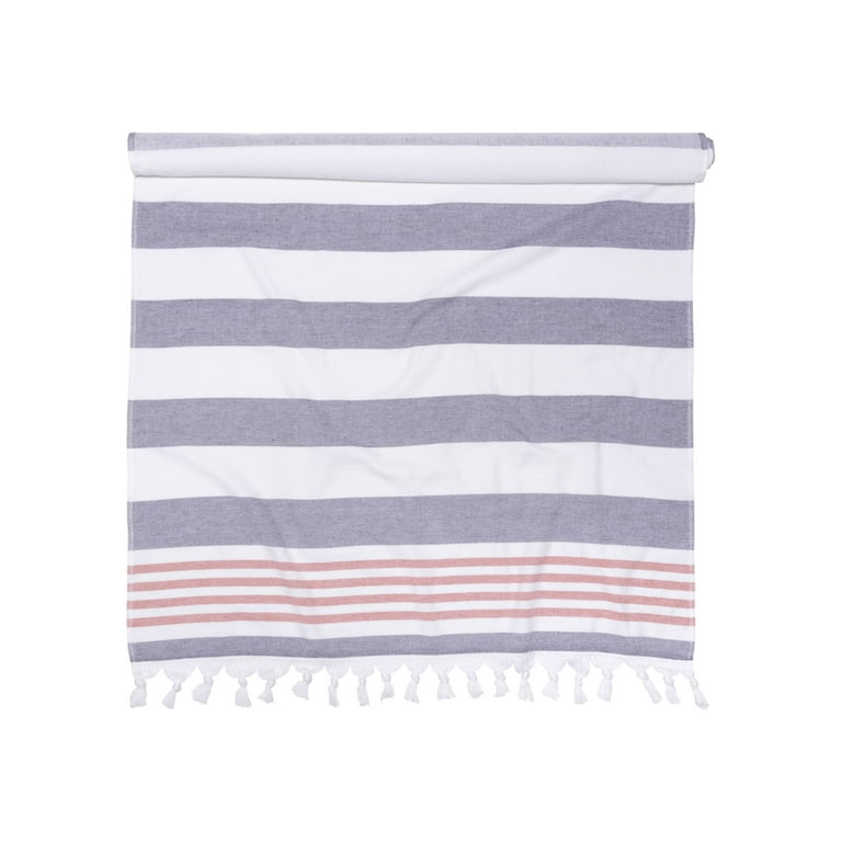 Superior Summery Stripe Fouta Cotton Beach Towel with Fringe, 35