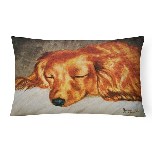 Carolines Treasures AMB1202PW1216 Coussin Décoratif en Tissu Rouge Longhaired Dachshund