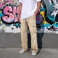 thumbnail image 5 of Relaxed Fit Cargo Pants For Men Tie‑Dye Print Wide Leg Long Trousers Elastic Drawstring Waist Casual Work Pants, 5 of 7