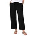 thumbnail image 3 of VBVC Women's Drawstring Cotton-Linen Cropped Pants,Wide Leg Ruched Detail Cropped Trousers For Women,Ladies Lightweight Summer Sweatpants with Pockets,Black,S-3XL, 3 of 10