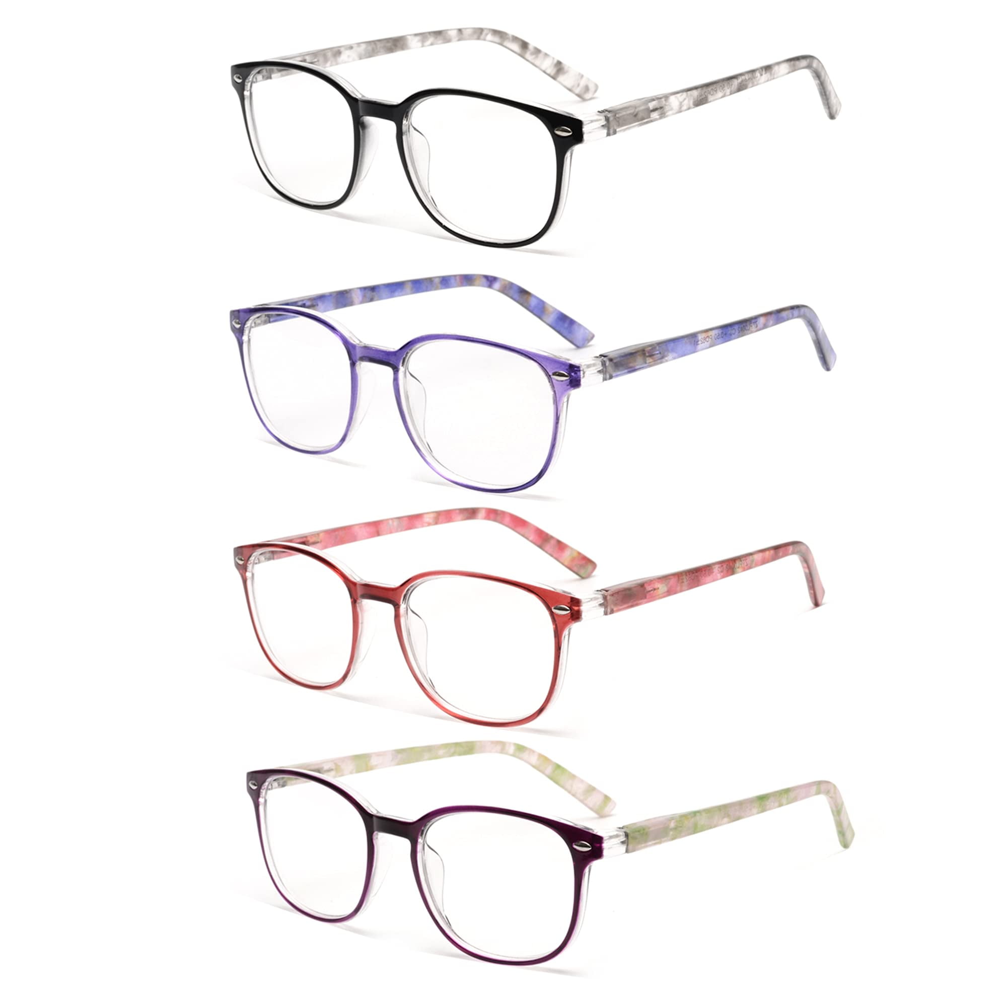 JM 4 Pairs Spring Hinge Reading Glasses Ombre Color Readers for Men and Women