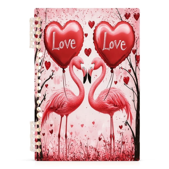Valentines Day Flamingos with Heart Balloon Notebooks 1-subject Journal 60 Sheets A5 College Ruled Paper Detachable Ring 8.3"x5.7"