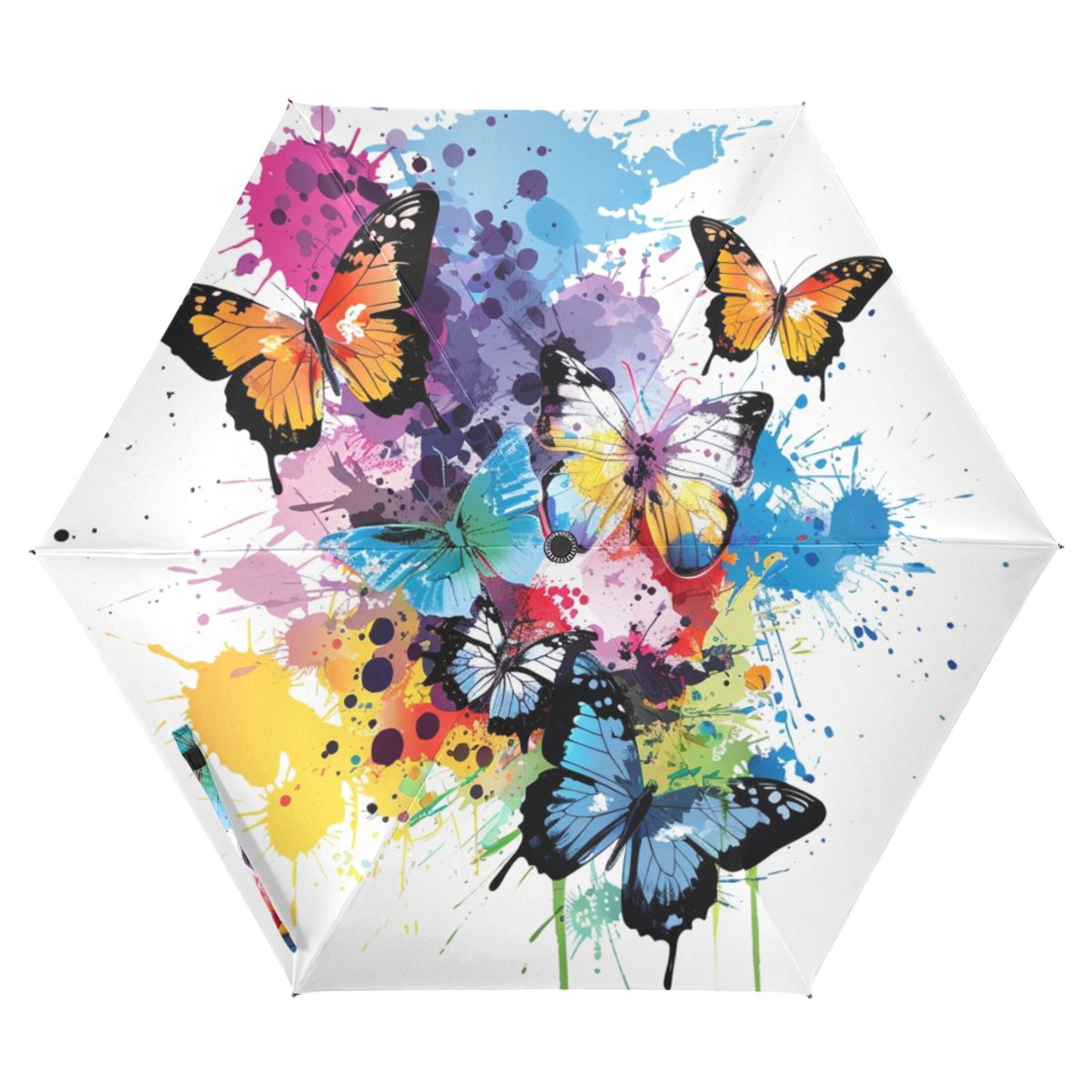 Colorful Beautiful Butterflies Compact Sun Umbrella Windproof Travel Umbrellas for Rain Strong Portable UV Protection