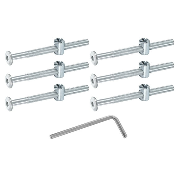 Uxcell 6 Pack Bed Frame Bolts, M6 x 75mm Hex Socket Head Screws Bolts Barrel Nuts Bunk Bed Bolts Furniture Screws with Rice-shaped Head Barrel Nut and Wrench for Chairs Cots, Silver