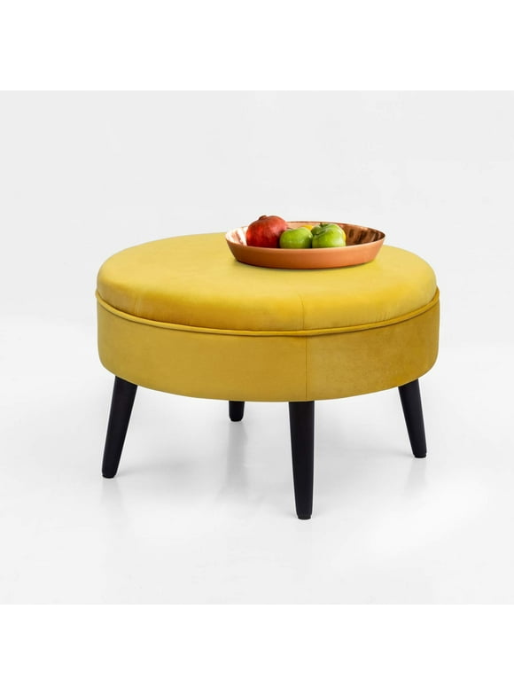 Homebeez Round Fabric Ottoman Footrest Stool,Step Stool,Sofa Footrest Extra Seating,Yellow